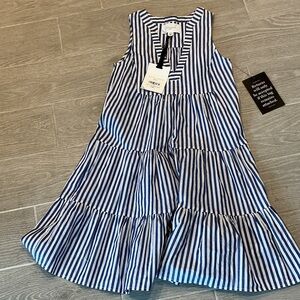 Pomander Place Navy and White Striped Tiered Dress womem’s Sz XXS